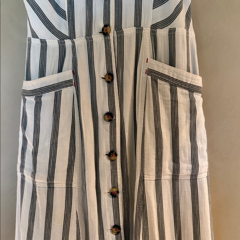Anthropologie Maeve Leslie Striped Button-Front Midi Dress in White and Black - Picture 5 of 6